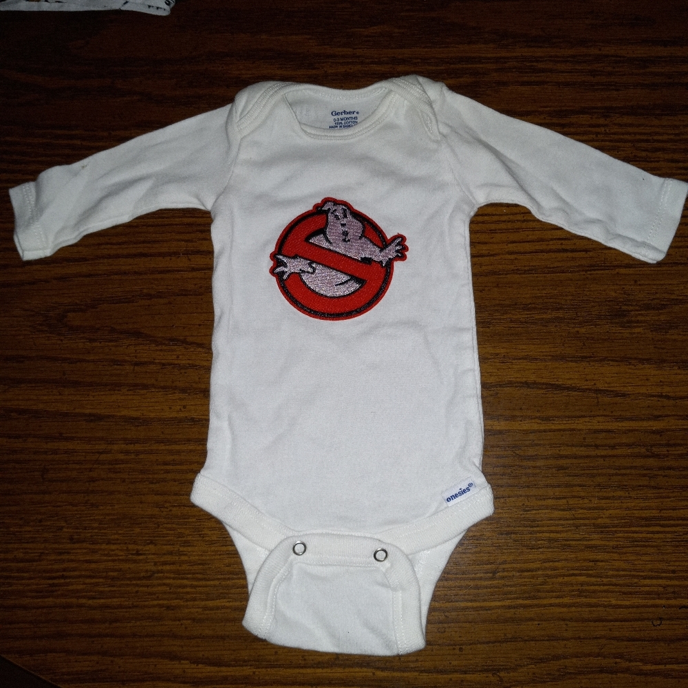 BABY GHOSTBUSTERS onesies 0-3 months.  Upcycled, never worn.  One of a kind/cust
